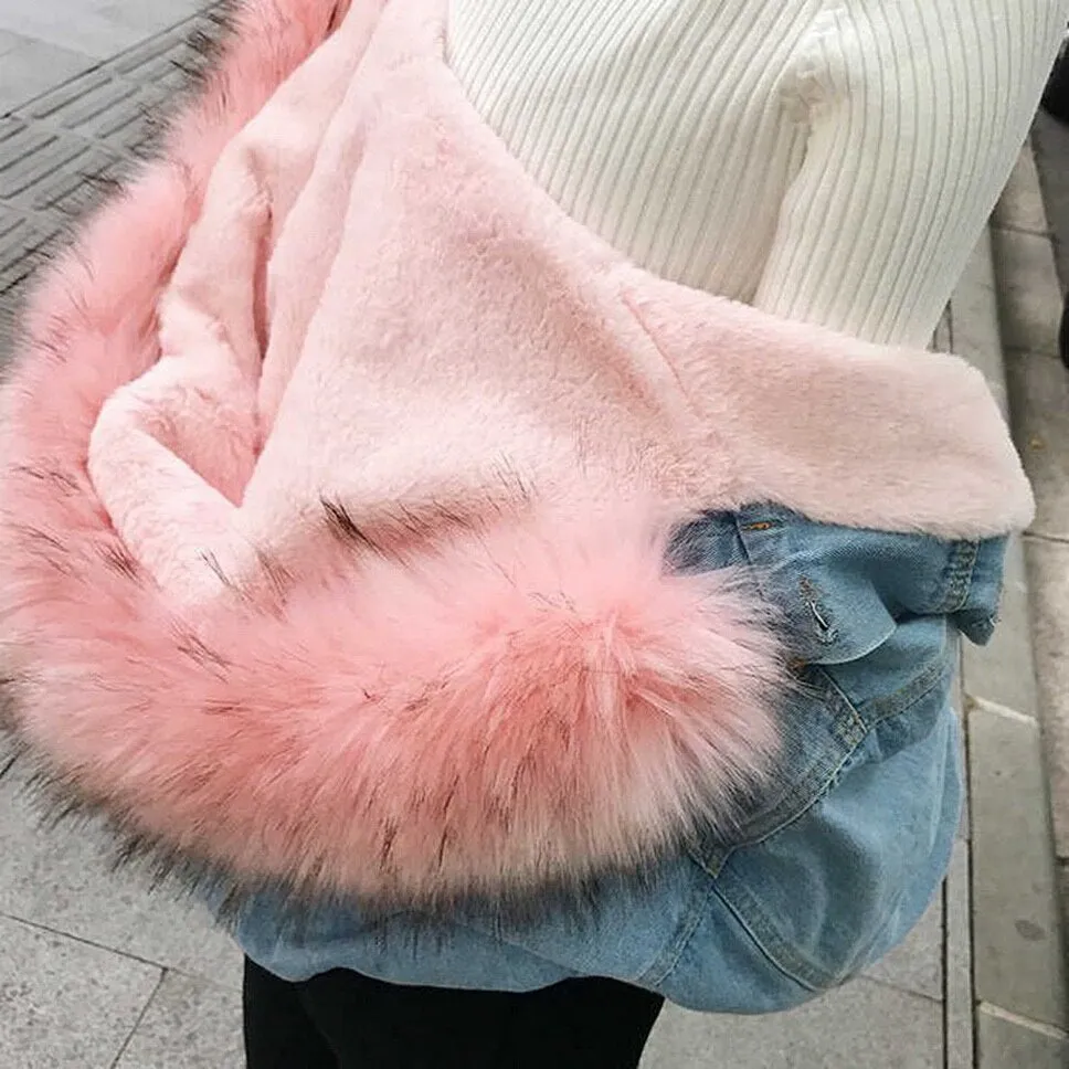 Women's Winter Warm Fur Thick Denim Jacket