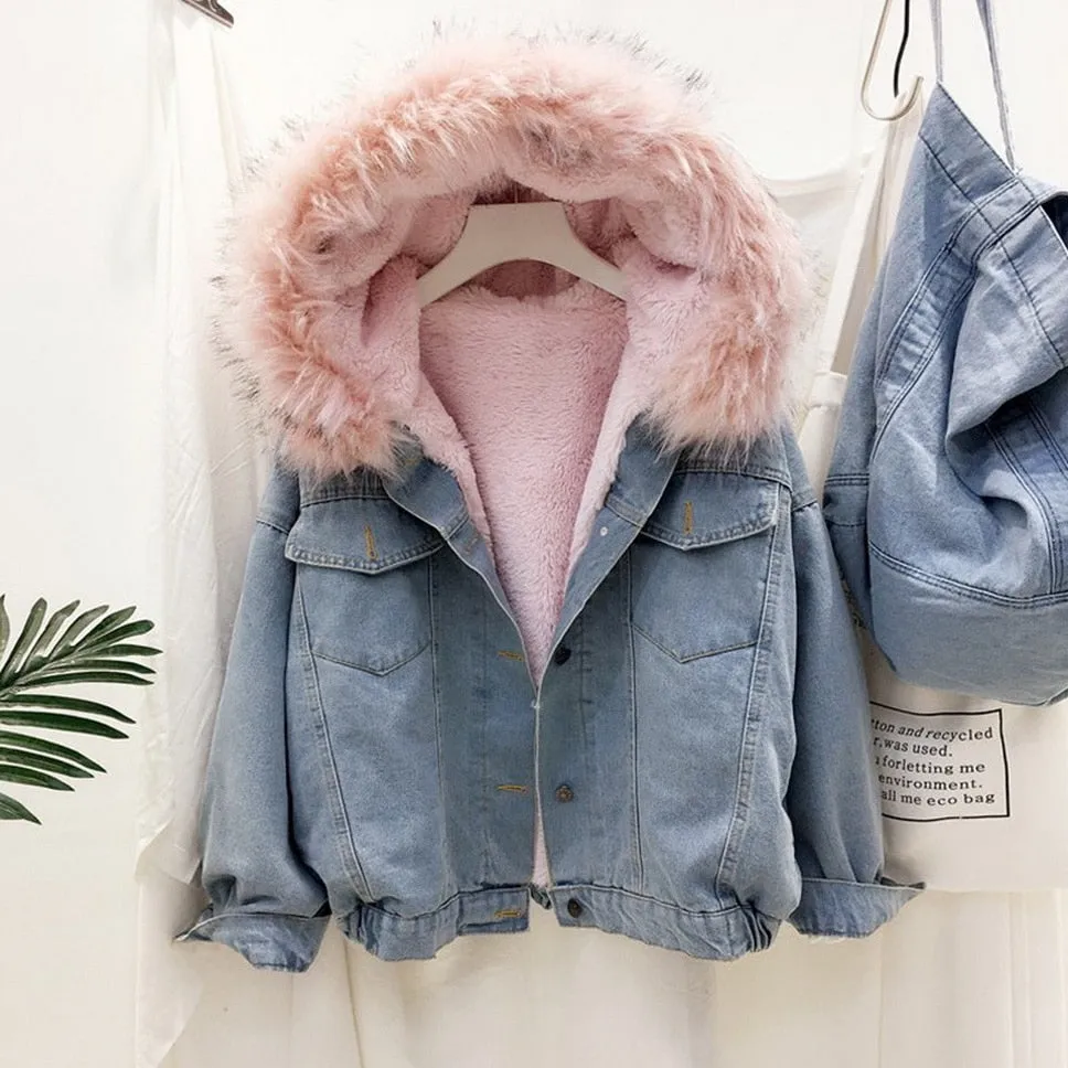 Women's Winter Warm Fur Thick Denim Jacket