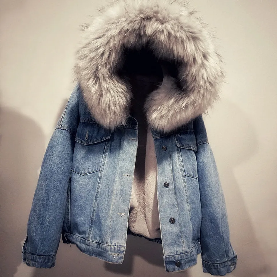 Women's Winter Warm Fur Thick Denim Jacket