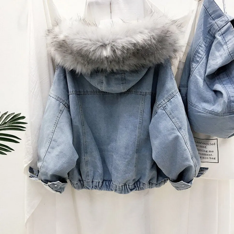 Women's Winter Warm Fur Thick Denim Jacket