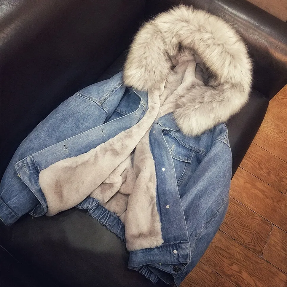 Women's Winter Warm Fur Thick Denim Jacket