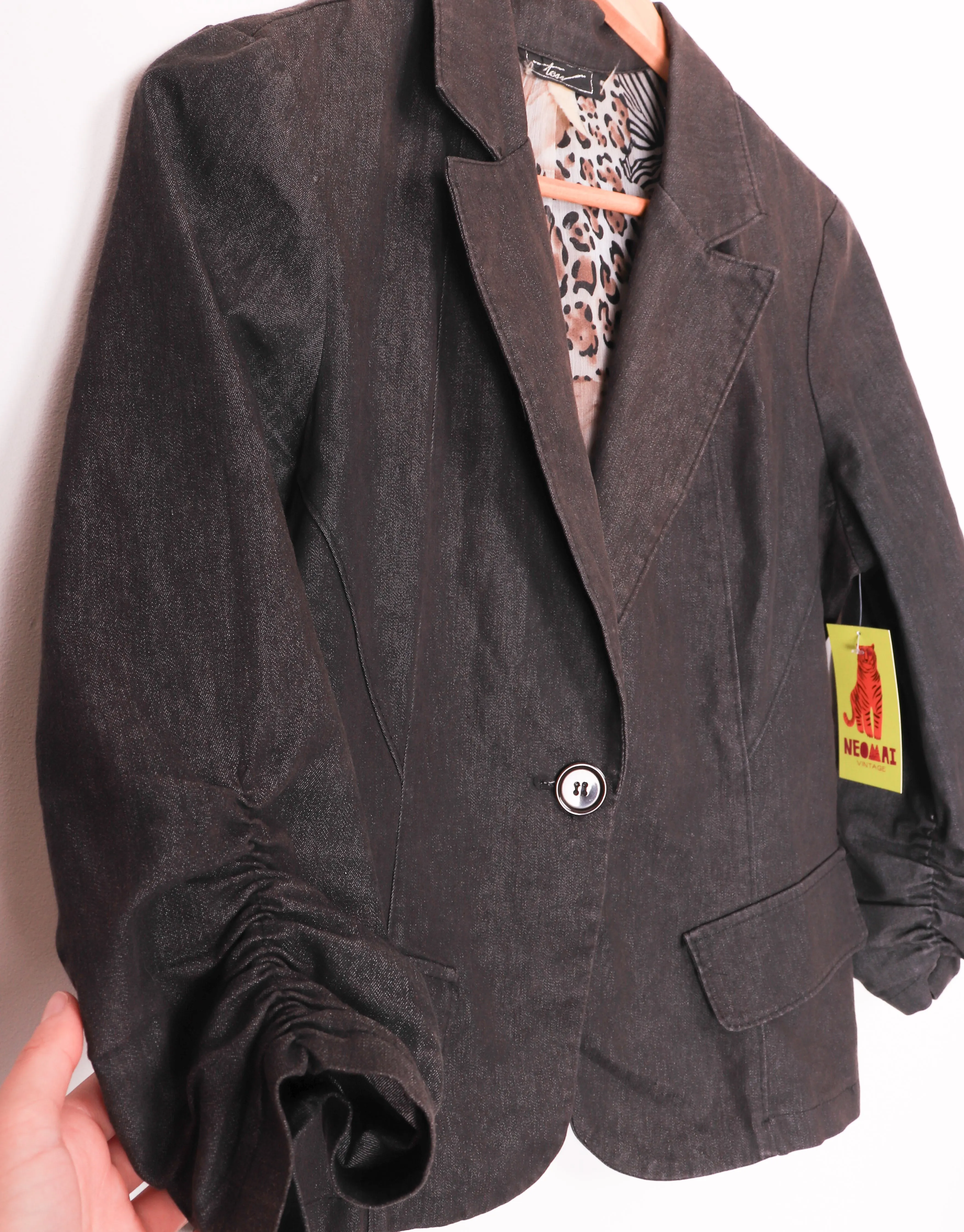 Y2K Grey Formal Blazer with Leopard Print Inside Lining